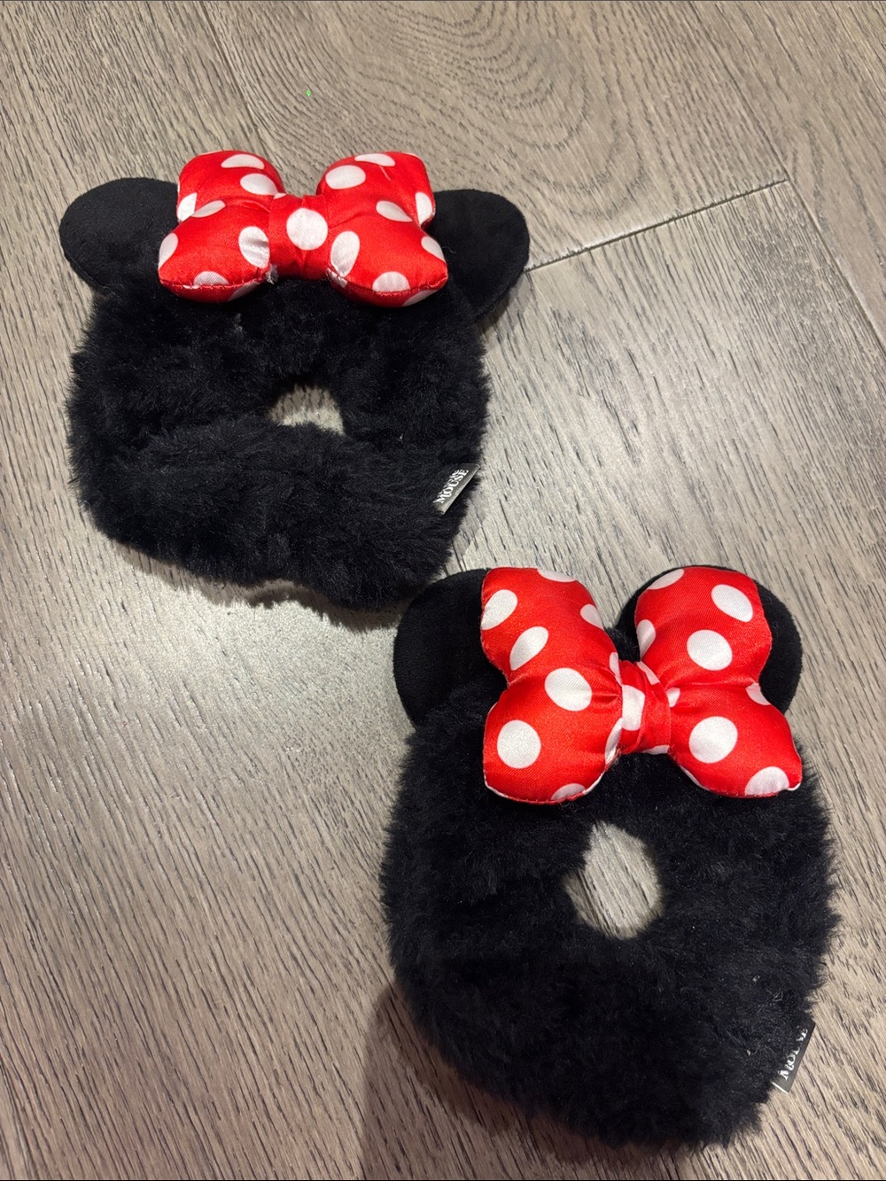 Black Plush Kids Hair Ties with Red Polka Dot Bows